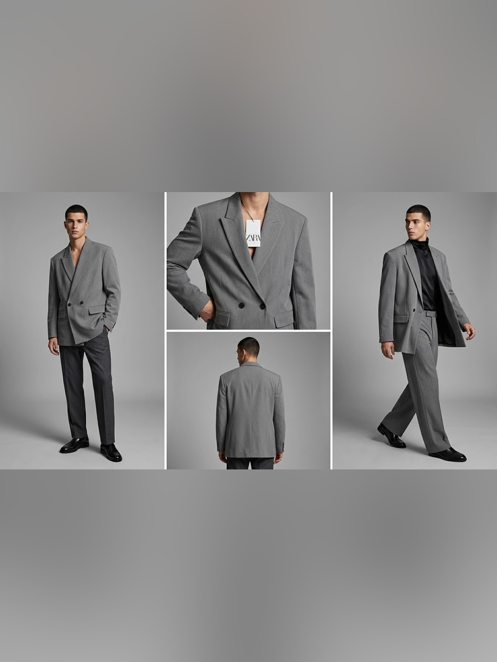 Zara Men's Double-Breasted Light Gray Suit Blazer